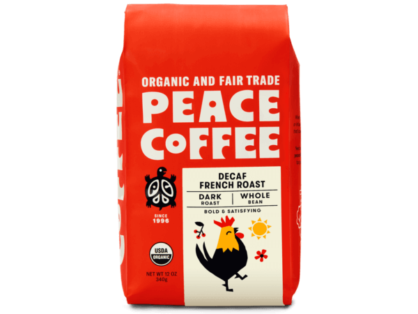 bag of organic dark roast decaf coffee